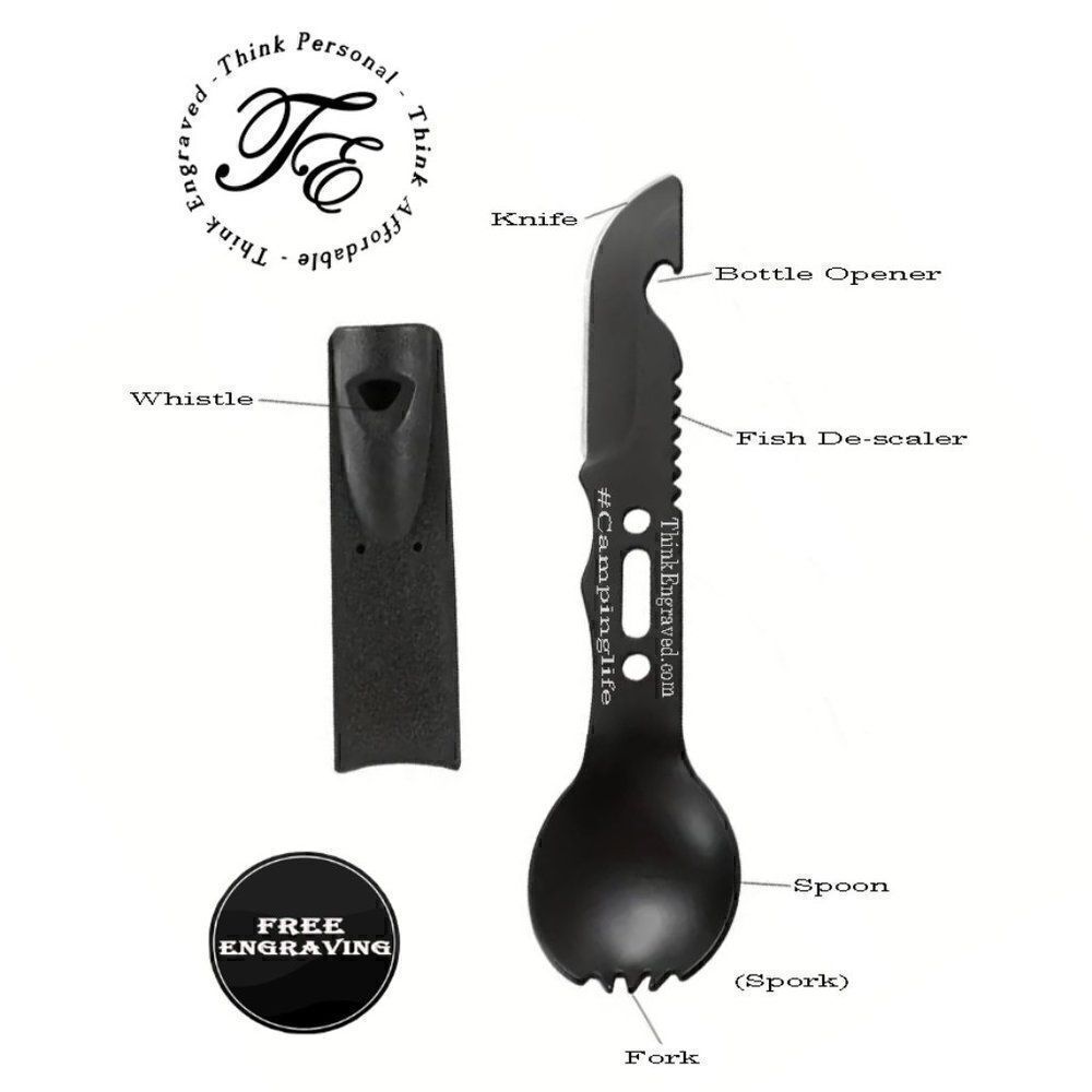 Personalized Camping Spork and Knife 6 in 1 Survival Multi Tool Spork, knife